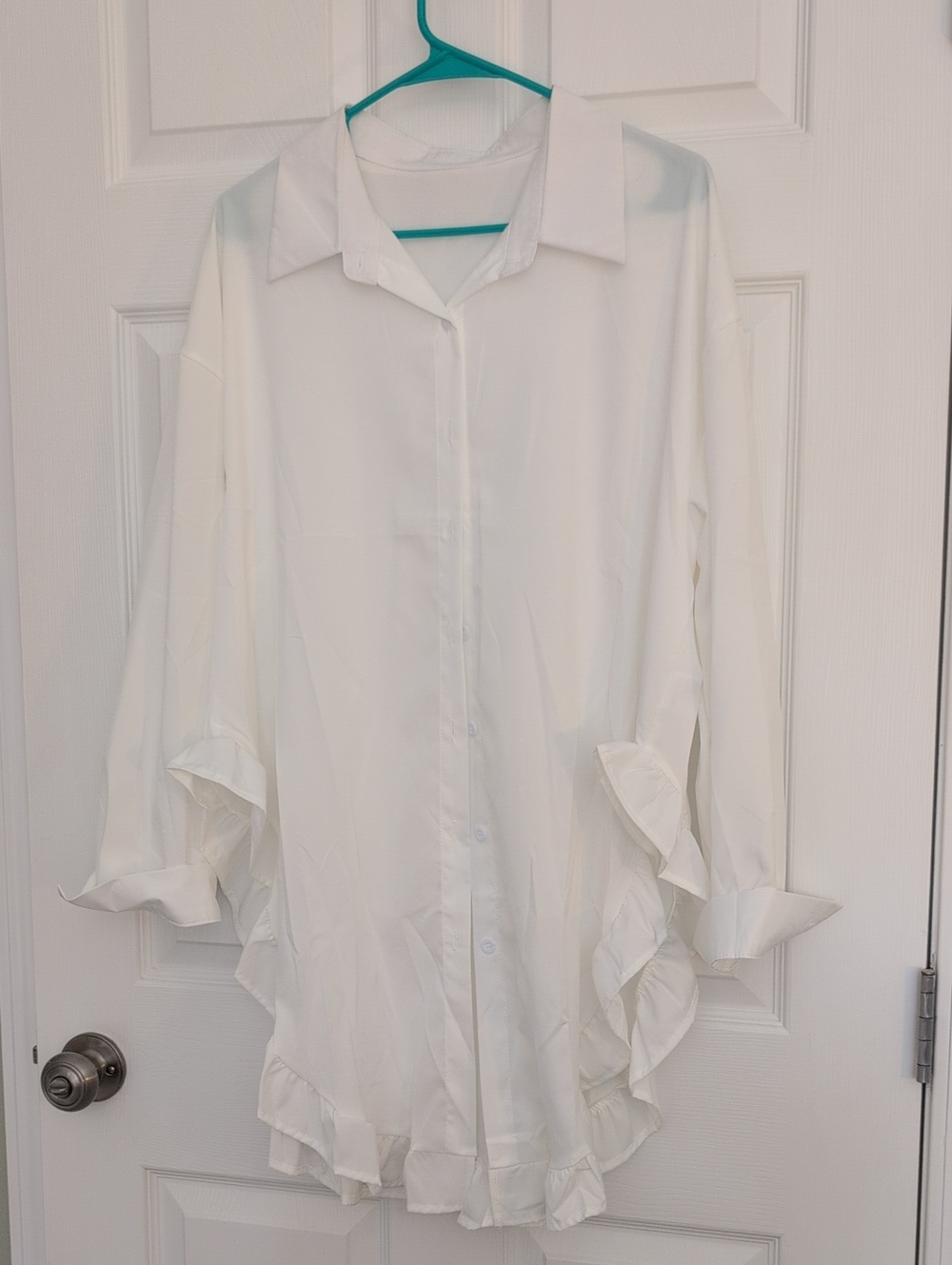 White Ruffled Button-Up Blouse